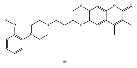 2H-1-Benzopyran-2-one, 7-methoxy-6-[3-[4-(2-methoxyphenyl)-1-piperazinyl]propoxy]-3,4-dimethyl-, hydrochloride (1:1) Structure
