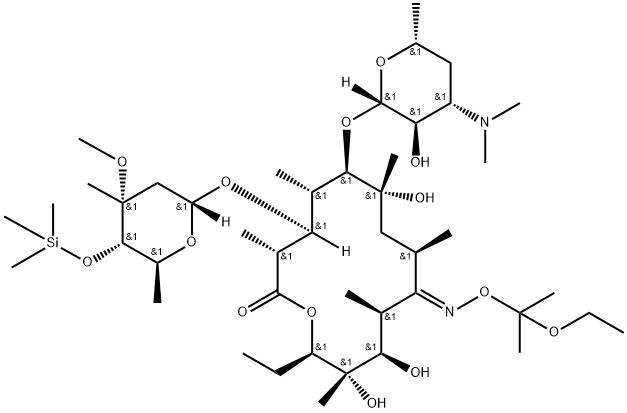 Erythromycin, 4''-O-(trimethylsilyl)-, 9-[O-(1-ethoxy-1-methylethyl)oxime] Structure