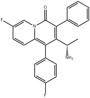 (S)-2-(1-Aminoethyl)-7-fluoro-1-(4-fluorophenyl)-3-phenyl-4H-quinolizin-4-one Structure