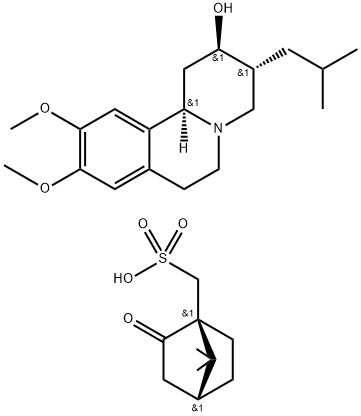 Bicyclo[2.2.1]heptane-1-methanesulfonic acid, 7,7-dimethyl-2-oxo-, (1S,4R)-, compd. with (2R,3R,11bR)-1,3,4,6,7,11b-hexahydro-9,10-dimethoxy-3-(2-methylpropyl)-2H-benzo[a]quinolizin-2-ol (1:1) Structure