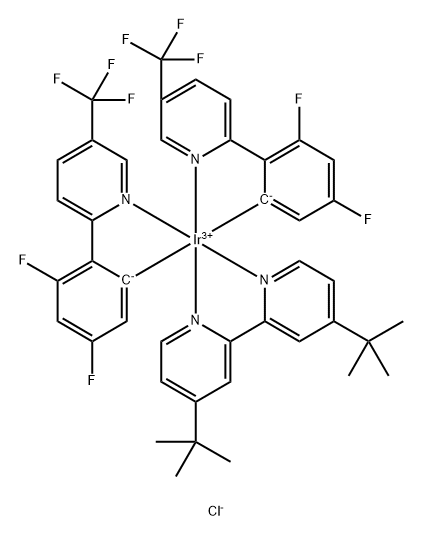 Iridium(1+), [4,4'-bis(1,1-dimethylethyl)-2,2'-bipyridine-κN1,κN1']bis[3,5-difluoro-2-[5-(trifluoromethyl)-(2-pyridinyl-κN)]phenyl-κC]-, chloride (1:1), (OC-6-33)- Structure