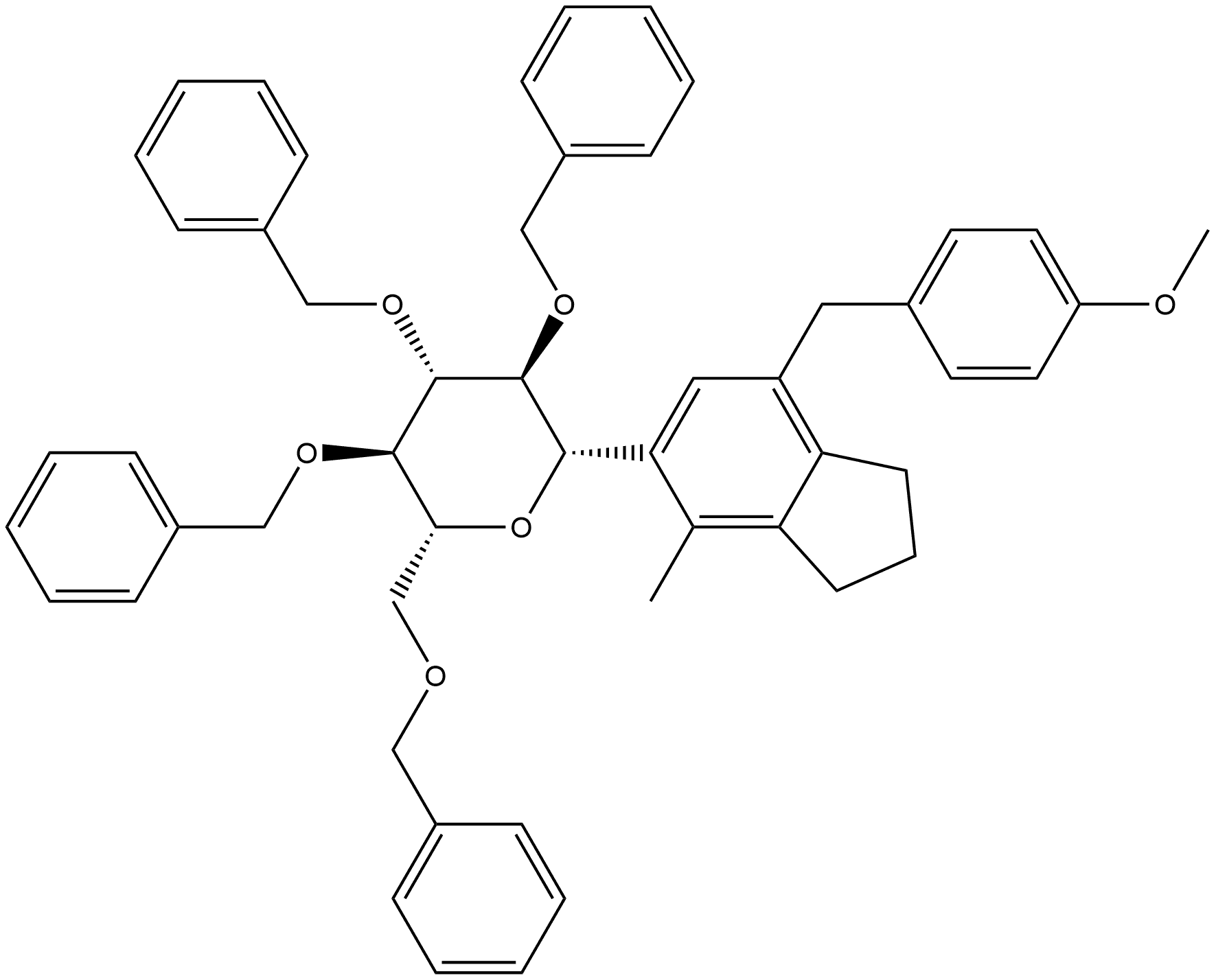 D-Glucitol, 1,5-anhydro-1-C-[2,3-dihydro-7-[(4-methoxyphenyl)methyl]-4-methyl-1H-inden-5-yl]-2,3,4,6-tetrakis-O-(phenylmethyl)-, (1S)- Structure