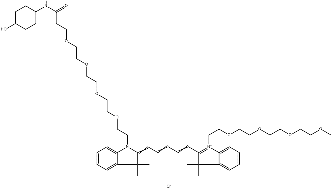 N-(m-PEG4)-N'-(4-hydroxycyclohexyl-1-amido-PEG4)-Cy5 Structure