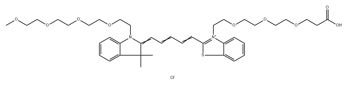 N-(m-PEG4)-3,3-Dimethyl-3H-indole-N'-(acid-PEG3)-Benzothiazole Cy5 Structure