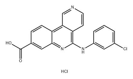 Benzo[c]-2,6-naphthyridine-8-carboxylic acid, 5-[(3-chlorophenyl)amino]-, hydrochloride (1:1) Structure