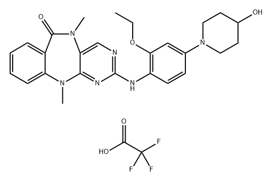 6H-Pyrimido[4,5-b][1,4]benzodiazepin-6-one, 2-[[2-ethoxy-4-(4-hydroxy-1-piperidinyl)phenyl]amino]-5,11-dihydro-5,11-dimethyl-, 2,2,2-trifluoroacetate (1:1) Structure