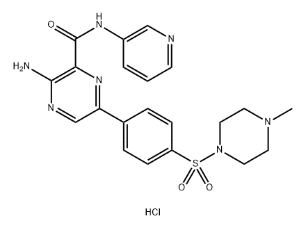 2-Pyrazinecarboxamide, 3-amino-6-[4-[(4-methyl-1-piperazinyl)sulfonyl]phenyl]-N-3-pyridinyl-, hydrochloride (1:1) Structure