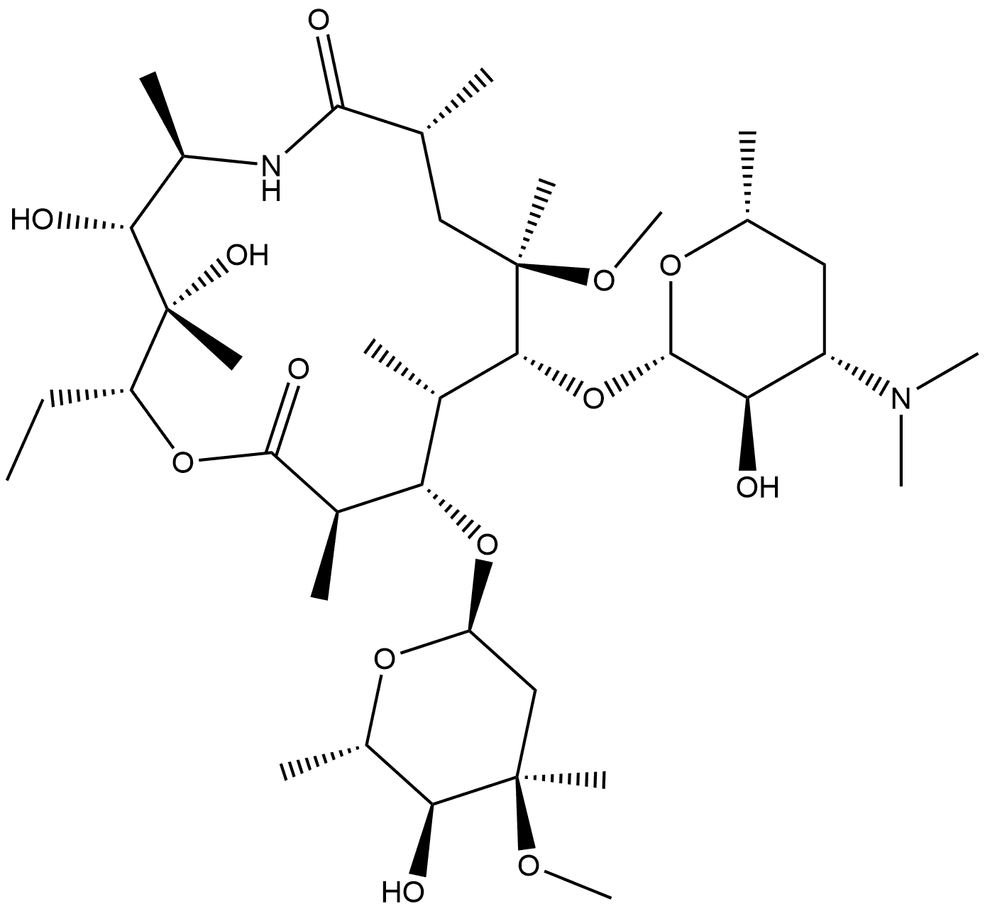 1-Oxa-6-azacyclopentadecane-7,15-dione, 13-[(2,6-dideoxy-3-C-methyl-3-O-methyl-α-L-ribo-hexopyranosyl)oxy]-2-ethyl-3,4-dihydroxy-10-methoxy-3,5,8,10,12,14-hexamethyl-11-[[3,4,6-trideoxy-3-(dimethylamino)-β-D-xylo-hexopyranosyl]oxy]-, (2R,3S,4R,5R,8R,10R,11R,12S,13S,14R)- Structure