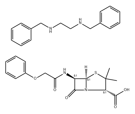 4-Thia-1-azabicyclo[3.2.0]heptane-2-carboxylic acid, 3,3-dimethyl-7-oxo-6-[(2-phenoxyacetyl)amino]-, (2S,5R,6R)-, compd. with N1,N2-bis(phenylmethyl)-1,2-ethanediamine, hydrate (2:1:4) Structure