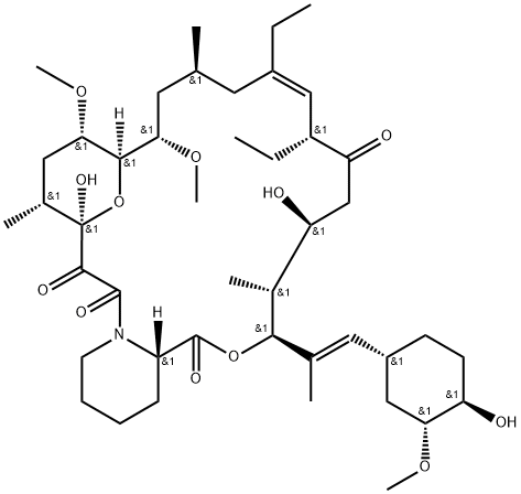 15,19-Epoxy-3H-pyrido[2,1-c][1,4]oxaazacyclotricosine-1,7,20,21(4H,23H)-tetrone, 8,10-diethyl-5,6,8,11,12,13,14,15,16,17,18,19,24,25,26,26a-hexadecahydro-5,19-dihydroxy-3-[(1E)-2-[(1R,3R,4R)-4-hydroxy-3-methoxycyclohexyl]-1-methylethenyl]-14,16-dimethoxy-4,12,18-trimethyl-, (3S,4R,5S,8R,9E,12S,14S,15R,16S,18R,19R,26aS)- Structure