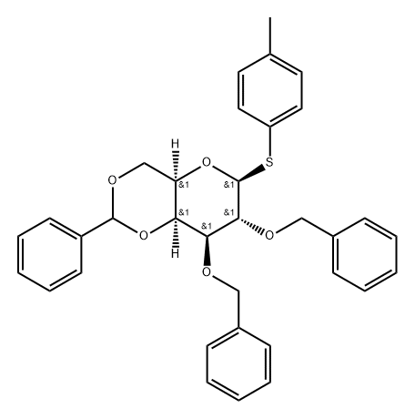 β-D-Galactopyranoside, 4-methylphenyl 2,3-bis-O-(phenylmethyl)-4,6-O-(phenylmethylene)-1-thio- Structure