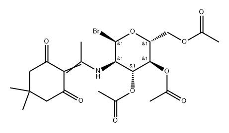 .alpha.-D-Glucopyranosyl bromide, 2-deoxy-2-1-(4,4-dimethyl-2,6-dioxocyclohexylidene)ethylamino-, 3,4,6-triacetate Structure