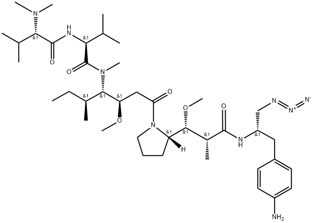 (S)-N-((3R,4S,5S)-1-((S)-2-((1R,2R)-3-(((S)-1-(4-aminophenyl)-3-azidopropan-2-yl)amino)-1-methoxy-2-methyl-3-oxopropyl)pyrrolidin-1-yl)-3-methoxy-5-methyl-1-oxoheptan-4-yl)-2-((S)-2-(dimethylamino)-3-methylbutanamido)-N,3-dimethylbutanamide Structure