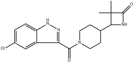 4-(1-(5-chloro-1H-indazole-3-carbonyl)piperidin-4-yl)-3,3-dimethylazetidin-2-one4-(1-(5-chloro-1H-indazole-3-carbonyl)piperidin-4-yl)-3,3-dimethylazetidin-2-one 구조식 이미지