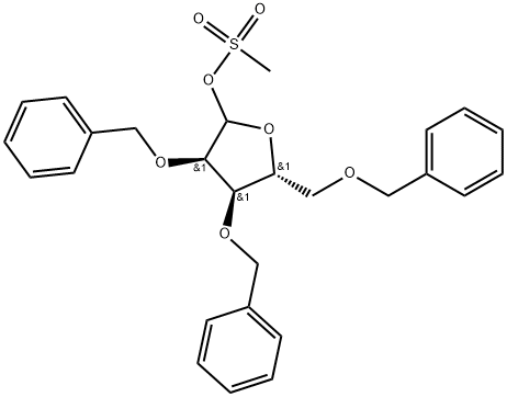 Methanesulfonic acid (3R,4R,5R)-3,4-bis-benzyloxy-5-benzyloxymethyl-tetrahydro-furan-2-yl ester Structure