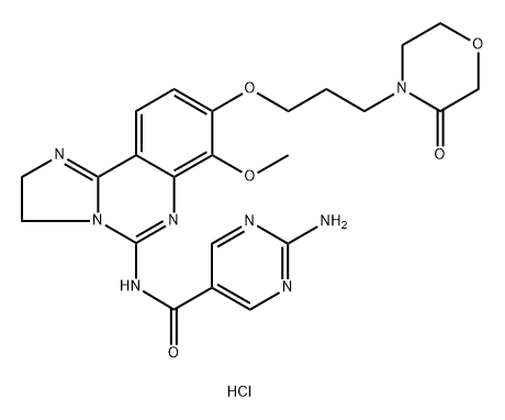5-Pyrimidinecarboxamide, 2-amino-N-[2,3-dihydro-7-methoxy-8-[3-(3-oxo-4-morpholinyl)propoxy]imidazo[1,2-c]quinazolin-5-yl]-, hydrochloride (1:1) Structure