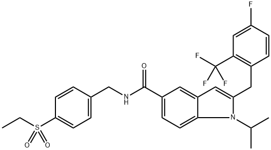 2-(4-Fluoro-2-trifluoromethyl-benzyl)-1-isopropyl-1H-indole-5-carboxylic acid 4-ethanesulfonyl-benzylamide Structure