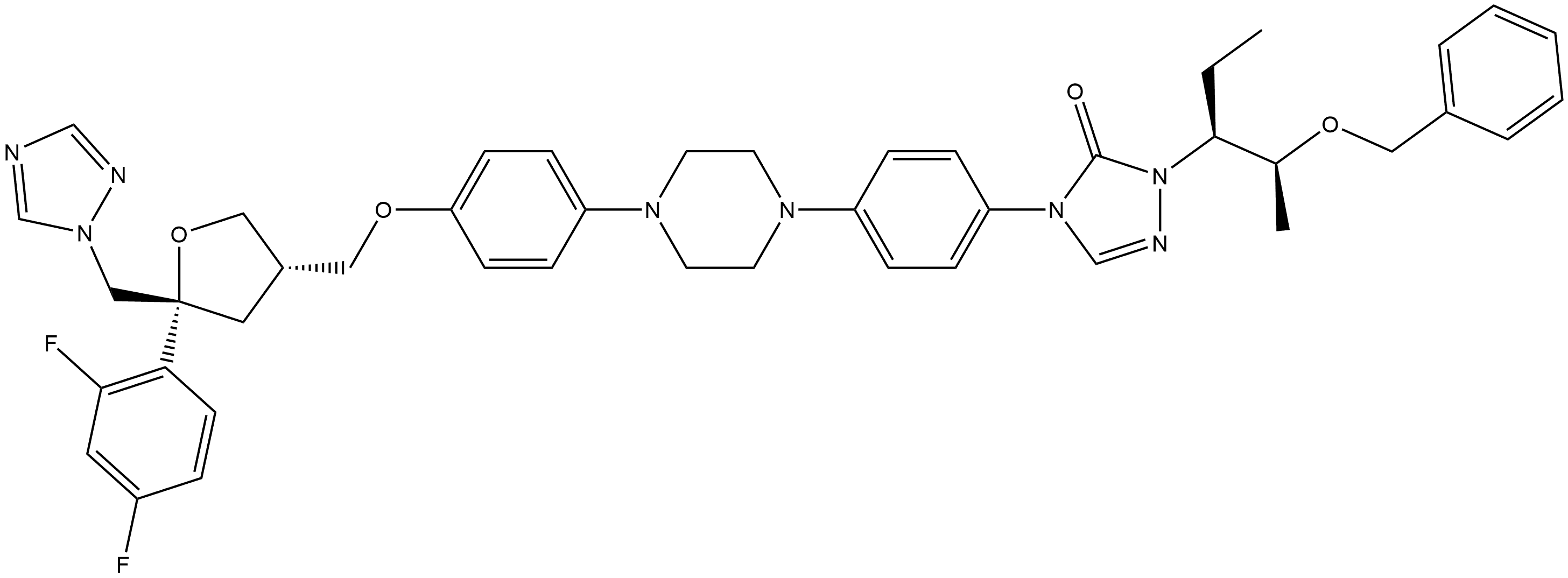 D-erythro-Pentitol, 1,4-anhydro-2,3,5-trideoxy-4-C-(2,4-difluorophenyl)-2-[[4-[4-[4-[1-[(1S,2S)-1-ethyl-2-(phenylmethoxy)propyl]-1,5-dihydro-5-oxo-4H-1,2,4-triazol-4-yl]phenyl]-1-piperazinyl]phenoxy]methyl]-5-(1H-1,2,4-triazol-1-yl)- Structure
