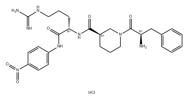 3-Piperidinecarboxamide, N-[(1S)-4-[(aminoiminomethyl)amino]-1-[[(4-nitrophenyl)amino]carbonyl]butyl]-1-[(2R)-2-amino-1-oxo-3-phenylpropyl]-, hydrochloride (1:2), (3R)- 구조식 이미지