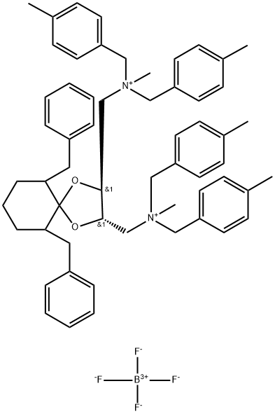 6,10-Dibenzyl-N,N-dimethyl-N,N,N,N-tetrakis(4-methylbenzyl)-1,4-dioxaspiro[4.5]decane-(2S,3S)-diylbis(methylammonium) Bis(tetrafluoroborate) [=(S,S)-TaDiAS-2nd] Structure