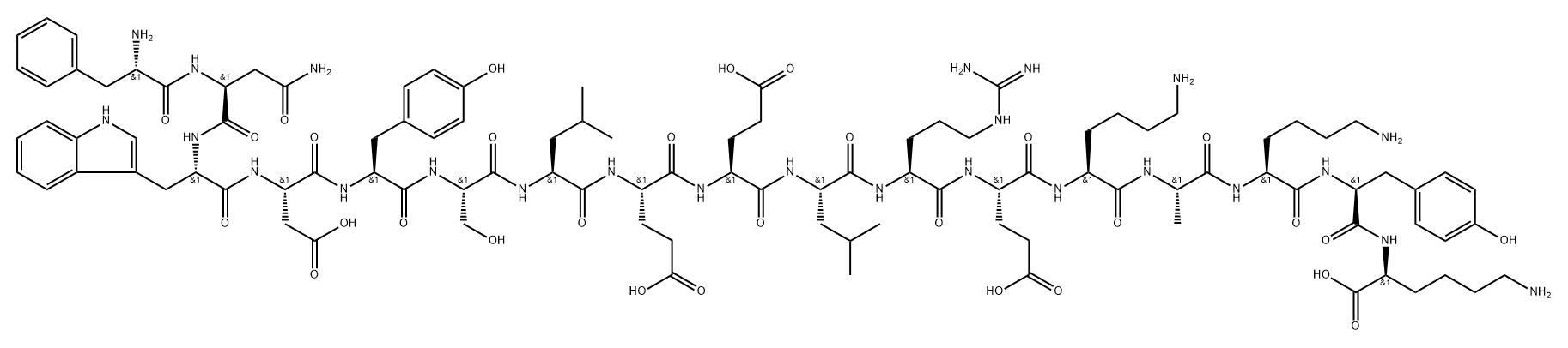 L-Lysine, L-phenylalanyl-L-asparaginyl-L-tryptophyl-L-α-aspartyl-L-tyrosyl-L-seryl-L-leucyl-L-α-glutamyl-L-α-glutamyl-L-leucyl-L-arginyl-L-α-glutamyl-L-lysyl-L-alanyl-L-lysyl-L-tyrosyl- 구조식 이미지