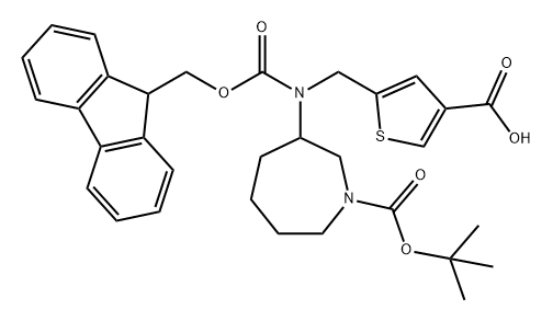 5-[({1-[(tert-butoxy)carbonyl]azepan-3-yl}({[(9H-flu
oren-9-yl)methoxy]carbonyl})amino)methyl]thioph
ene-3-carboxylic acid Structure