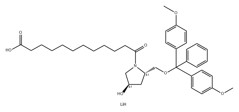 1-Pyrrolidinedodecanoic acid, 2-[[bis(4-methoxyphenyl)phenylmethoxy]methyl]-4-hydroxy-λ-oxo-, lithium salt (1:1), (2S,4R)- Structure