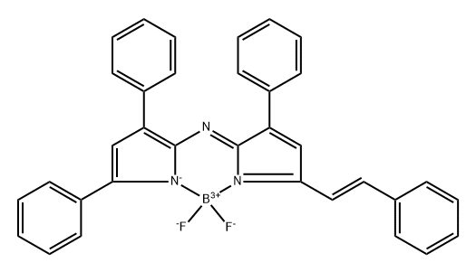 Boron, [3,5-diphenyl-N-[3-phenyl-5-[(1E)-2-phenylethenyl]-2H-pyrrol-2-ylidene-κN]-1H-pyrrol-2-aminato-κN1]difluoro-, (T-4)- Structure