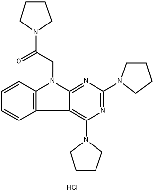 Ethanone, 2-(2,4-di-1-pyrrolidinyl-9H-pyrimido[4,5-b]indol-9-yl)-1-(1-pyrrolidinyl)-, hydrochloride (1:1) Structure