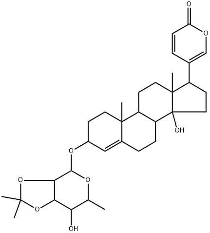 3β-[(6-Deoxy-2-O,3-O-isopropylidene-α-L-mannopyranosyl)oxy]-14-hydroxybufa-4,20,22-trienolide 구조식 이미지