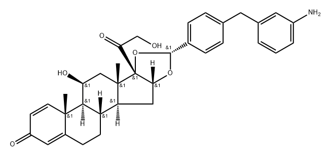 Pregna-1,4-diene-3,20-dione, 16,17-[[(R)-[4-[(3-aminophenyl)methyl]phenyl]methylene]bis(oxy)]-11,21-dihydroxy-, (11β,16α)- 구조식 이미지