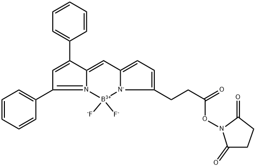 Boron, [1-[3-[5-[(3,5-diphenyl-2H-pyrrol-2-ylidene-κN)methyl]-1H-pyrrol-2-yl-κN]-1-oxopropoxy]-2,5-pyrrolidinedionato]difluoro-, (T-4)- Structure