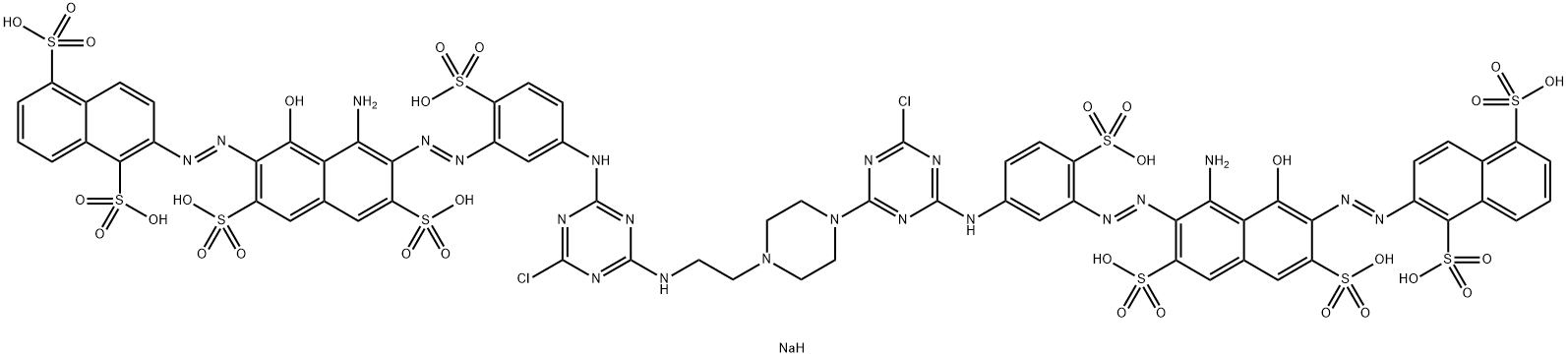 1,5-Naphthalenedisulfonic acid, 2-8-amino-7-5-4-4-2-4-3-1-amino-7-(1,5-disulfo-2-naphthalenyl)azo-8-hydroxy-3,6-disulfo-2-naphthalenylazo-4-sulfophenylamino-6-chloro-1,3,5-triazin-2-ylaminoethyl-1-piperazinyl-6-chloro-1,3,5-triazin-2-ylamino-2-sulfophenyl 구조식 이미지