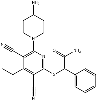 Benzeneacetamide, α-[[6-(4-amino-1-piperidinyl)-3,5-dicyano-4-ethyl-2-pyridinyl]thio]- Structure