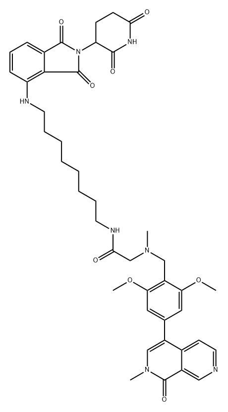 Acetamide, 2-[[[4-(1,2-dihydro-2-methyl-1-oxo-2,7-naphthyridin-4-yl)-2,6-dimethoxyphenyl]methyl]methylamino]-N-[8-[[2-(2,6-dioxo-3-piperidinyl)-2,3-dihydro-1,3-dioxo-1H-isoindol-4-yl]amino]octyl]- 구조식 이미지