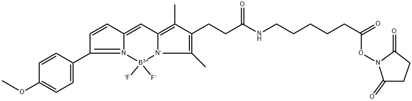 (T-4)-[N-[6-[(2,5-Dioxo-1-pyrrolidinyl)oxy]-6-oxohexyl]-5-[[5-(4-methoxyphenyl)-2H-pyrrol-2-ylidene-κN]methyl]-2,4-dimethyl-1H-pyrrole-3-propanamidato-κN1]difluoroboron 구조식 이미지