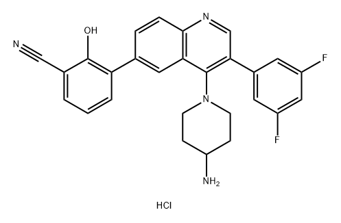 Benzonitrile, 3-[4-(4-amino-1-piperidinyl)-3-(3,5-difluorophenyl)-6-quinolinyl]-2-hydroxy-, hydrochloride (1:2) Structure