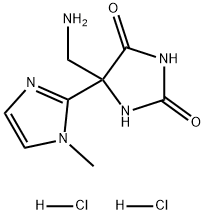 2,4-Imidazolidinedione, 5-(aminomethyl)-5-(1-methyl-1H-imidazol-2-yl)-, hydrochloride (1:2) 구조식 이미지