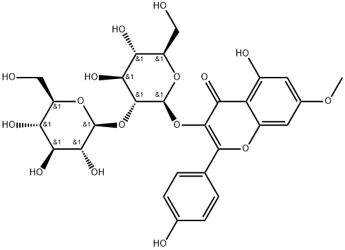 4H-1-Benzopyran-4-one, 3-[(2-O-β-D-glucopyranosyl-β-D-glucopyranosyl)oxy]-5-hydroxy-2-(4-hydroxyphenyl)-7-methoxy- Structure