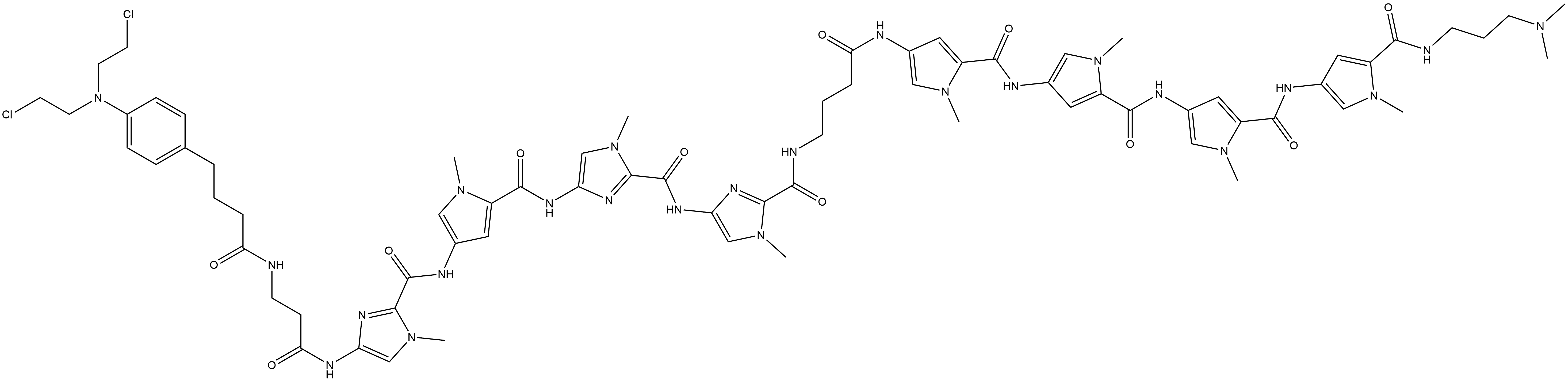 1H-Imidazole-2-carboxamide, 4-[[[4-[[[4-[[3-[[4-[4-[bis(2-chloroethyl)amino]phenyl]-1-oxobutyl]amino]-1-oxopropyl]amino]-1-methyl-1H-imidazol-2-yl]carbonyl]amino]-1-methyl-1H-pyrrol-2-yl]carbonyl]amino]-N-[2-[[[4-[[5-[[[5-[[[5-[[[5-[[[3-(dimethylamino)propyl]amino]carbonyl]-1-methyl-1H-pyrrol-3-yl]a... Structure