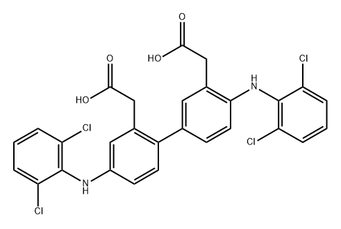 2,2''-(4,4''-bis((2,6-dichlorophenyl)amino)-[1,1''-biphenyl]-2,3''-diyl)diacetic acid 구조식 이미지
