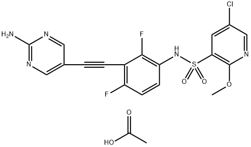 3-Pyridinesulfonamide, N-[3-[2-(2-amino-5-pyrimidinyl)ethynyl]-2,4-difluorophenyl]-5-chloro-2-methoxy-, acetate (1:1) Structure