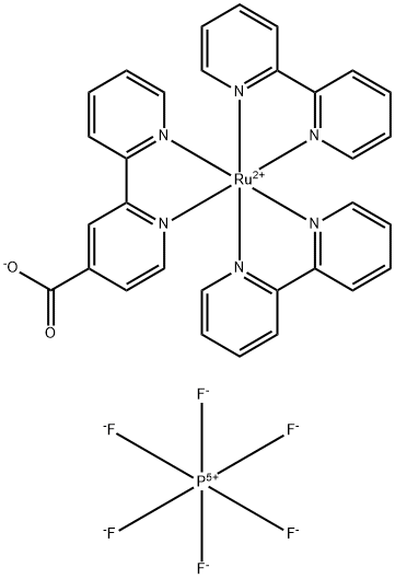 Ruthenium(1+), bis(2,2'-bipyridine-κN1,κN1')([2,2'-bipyridine]-4-carboxylato-κN1,κN1')-, (OC-6-33)-, hydrogen hexafluorophosphate(1-) (1:1:2) Structure