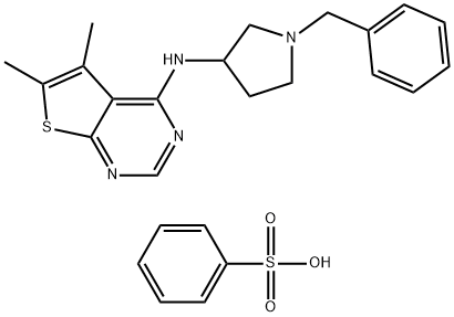 Thieno[2,3-d]pyrimidin-4-amine, 5,6-dimethyl-N-[1-(phenylmethyl)-3-pyrrolidinyl]-, compd. with benzenesulfonate (1:1) Structure