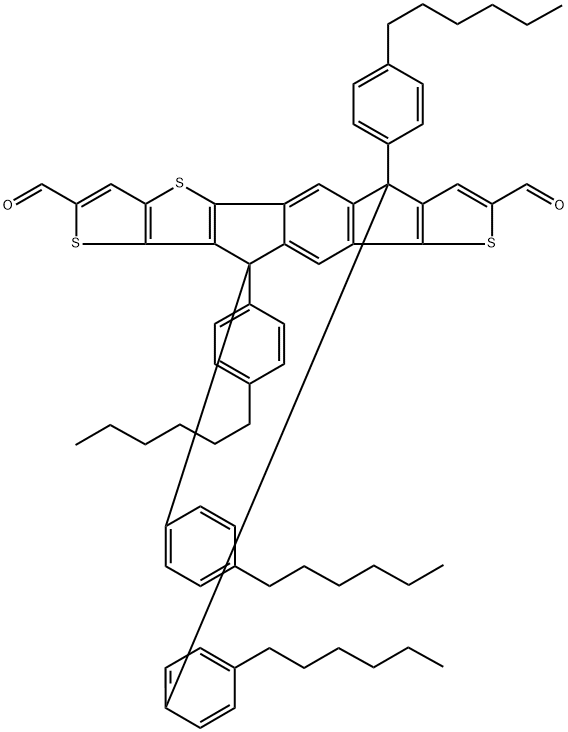 Thieno[3,2-b]thieno[2',3':5,6]-s-indaceno[2,1-d]thiophene-2,8-dicarboxaldehyde, 6,6,11,11-tetrakis(4-hexylphenyl)-6,11-dihydro- Structure