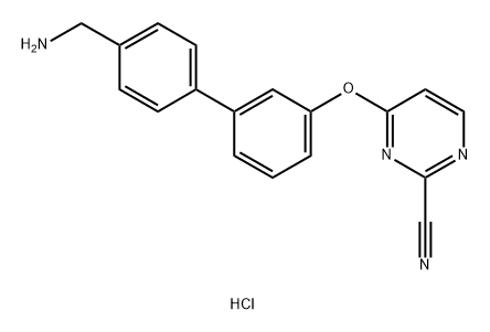 4-((4'-(aminomethyl)-[1,1'-biphenyl]-3-yl)oxy)pyrimidine-2-carbonitrile hydrochloride Structure