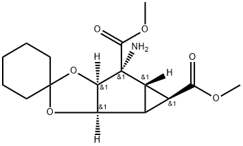 Spiro[cyclohexane-1,2'-cyclopropa[3,4]cyclopenta[1,2-d][1,3]dioxole]-4',5'-dicarboxylic acid, 5'-aminohexahydro-, 4',5'-dimethyl ester, (3'aR,3'bR,4'R,4'aS,5'R,5'aS)- 구조식 이미지