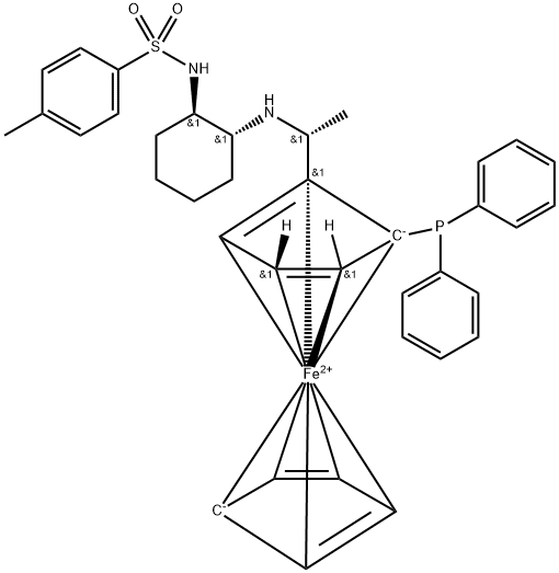 Ferrocene, 1-(diphenylphosphino)-2-[(1R)-1-[[(1R,2R)-2-[[(4-methylphenyl)sulfonyl]amino]cyclohexyl]amino]ethyl]-, (1R)- 구조식 이미지