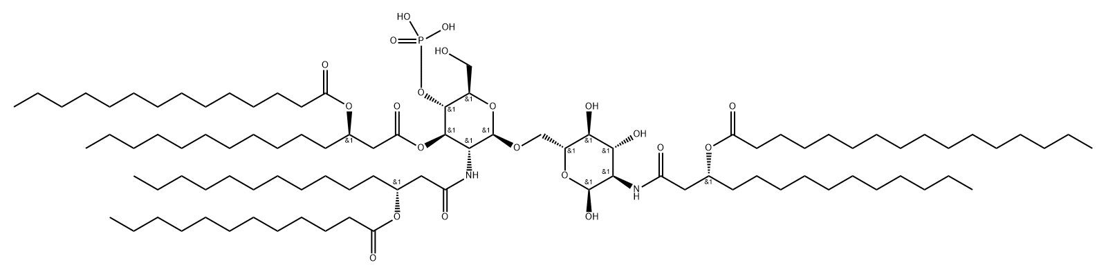 α-D-Glucopyranose, 2-deoxy-6-O-[2-deoxy-2-[[(3R)-1-oxo-3-[(1-oxododecyl)oxy]tetradecyl]amino]-3-O-[(3R)-1-oxo-3-[(1-oxotetradecyl)oxy]tetradecyl]-4-O-phosphono-β-D-glucopyranosyl]-2-[[(3R)-1-oxo-3-[(1-oxohexadecyl)oxy]tetradecyl]amino]- Structure