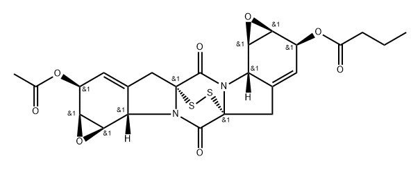 Butanoic acid, (1aS,2S,4aR,6aS,6bR,7aS,8S,10aR,12aS,12bR)-8-(acetyloxy)-1a,2,6a,6b,7a,8,12a,12b-octahydro-5,11-dioxo-5H,11H-4a,10a-epidithio-4H,10H-bisoxireno[g,g']pyrazino[1,2-a:4,5-a']diindol-2-yl ester Structure